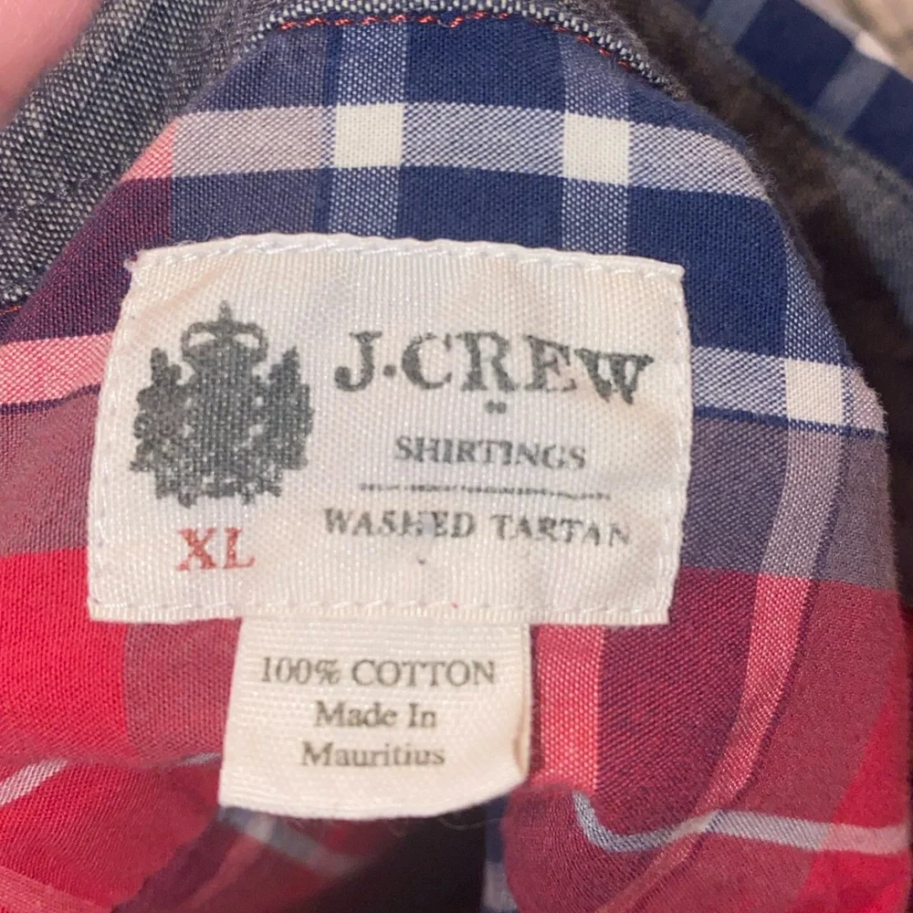 J.Crew Men’s Chapman Washed Tartan Plaid Button-Down Shirt | Red Blue Cotton XL